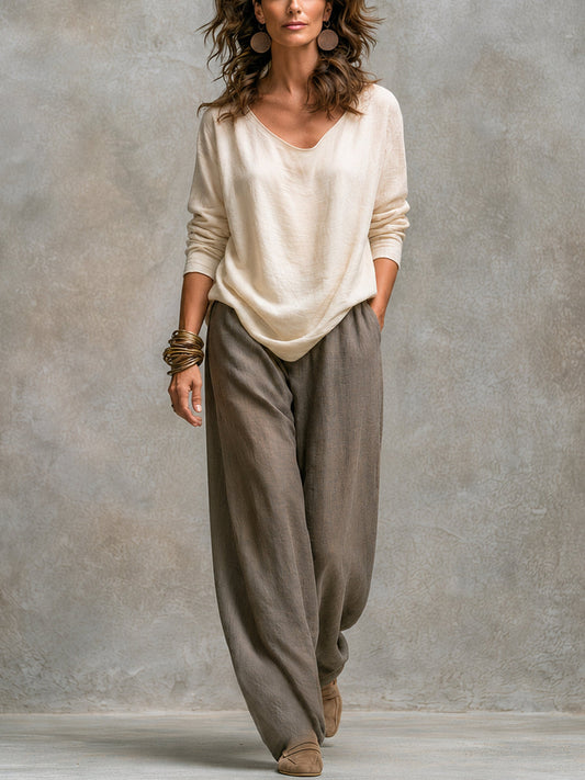 VELLARI - Completo Fluido con Cardigan e Pantaloni a Gamba Larga