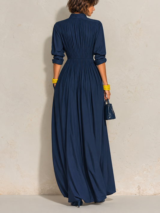 VELLARI - Abito Maxi Fluido con Scollo a V e Tasche Laterali