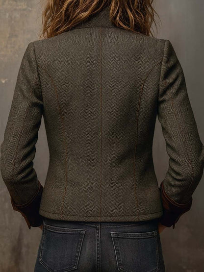 VELLARI | Blazer Vintage a Spina di Pesce con Profili a Contrasto