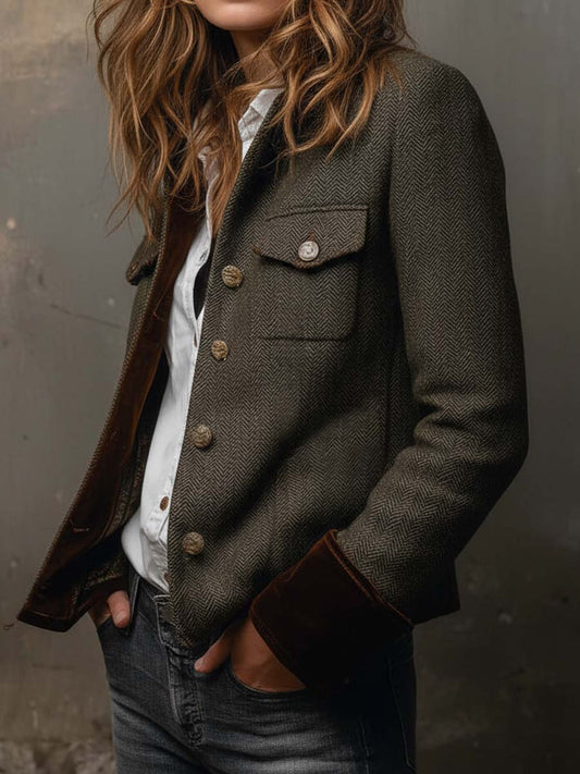 VELLARI | Blazer Vintage a Spina di Pesce con Profili a Contrasto