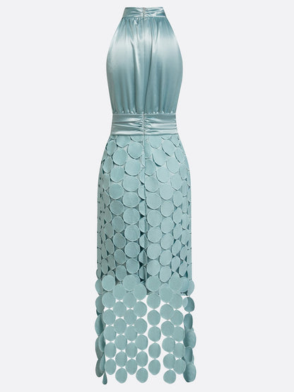 VELLARI | Abito Midi Elegante con Collo Halter ed Effetto Satinato