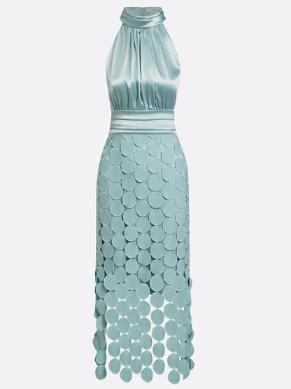 VELLARI | Abito Midi Elegante con Collo Halter ed Effetto Satinato