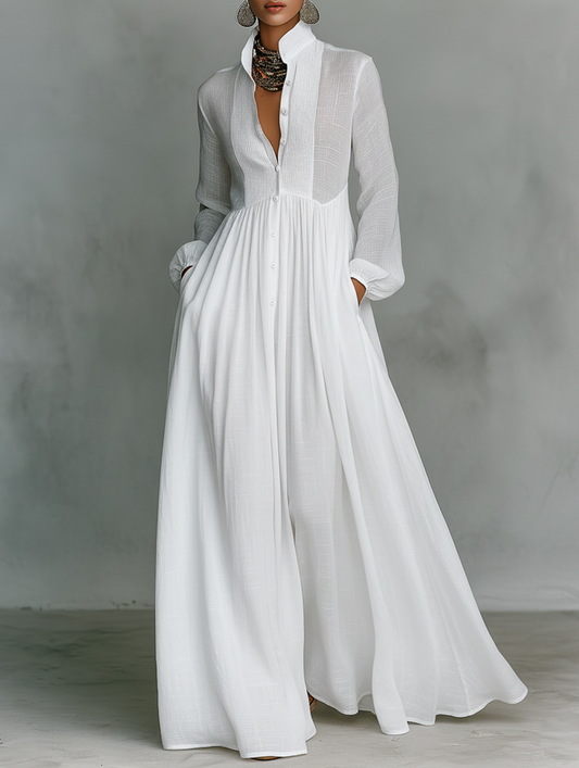 VELLARI | Abito Maxi Fluido con Bottoni Eleganti
