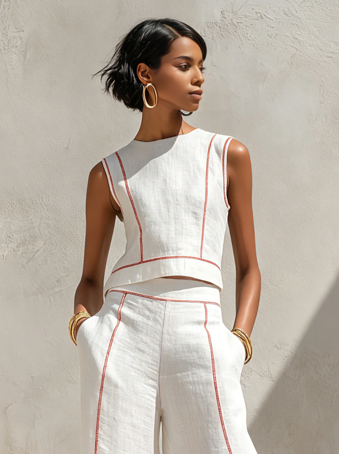 Riley | White Sleeveless Top and Wide-Leg Set