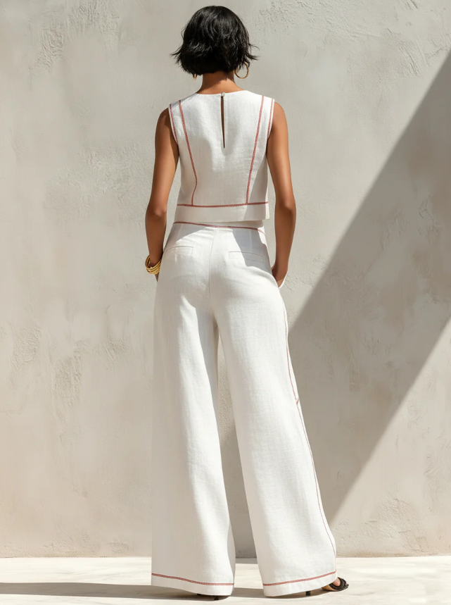 Riley | White Sleeveless Top and Wide-Leg Set