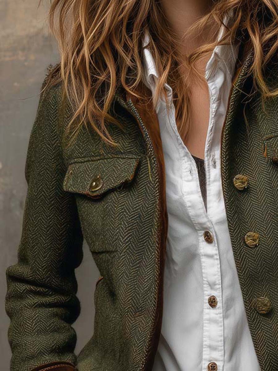 VELLARI | Blazer Vintage a Spina di Pesce con Profili a Contrasto