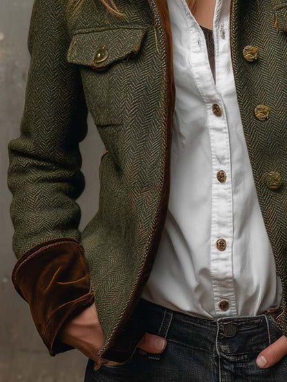 VELLARI | Blazer Vintage a Spina di Pesce con Profili a Contrasto