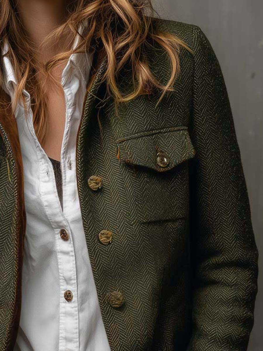 VELLARI | Blazer Vintage a Spina di Pesce con Profili a Contrasto