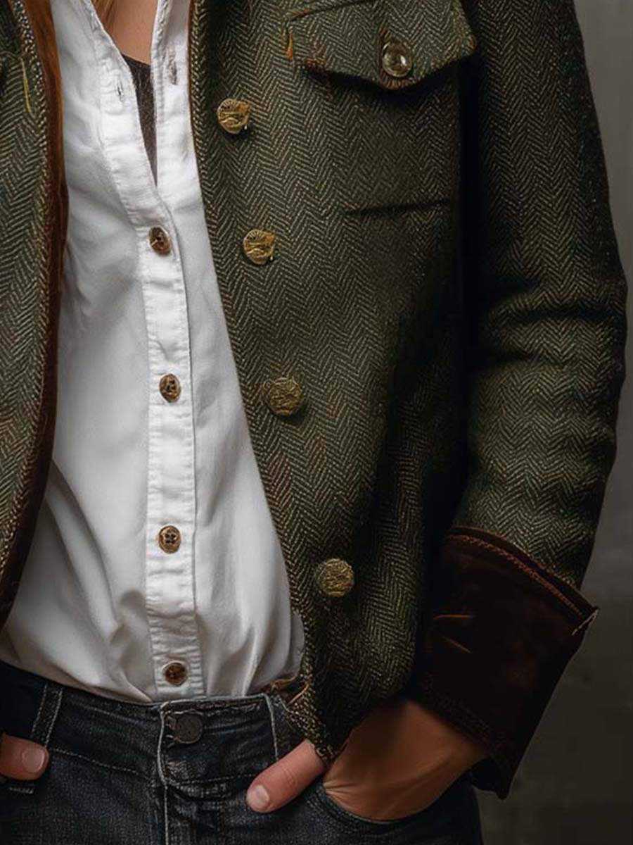 VELLARI | Blazer Vintage a Spina di Pesce con Profili a Contrasto