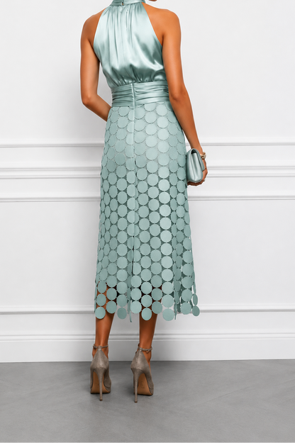 VELLARI | Abito Midi Elegante con Collo Halter ed Effetto Satinato