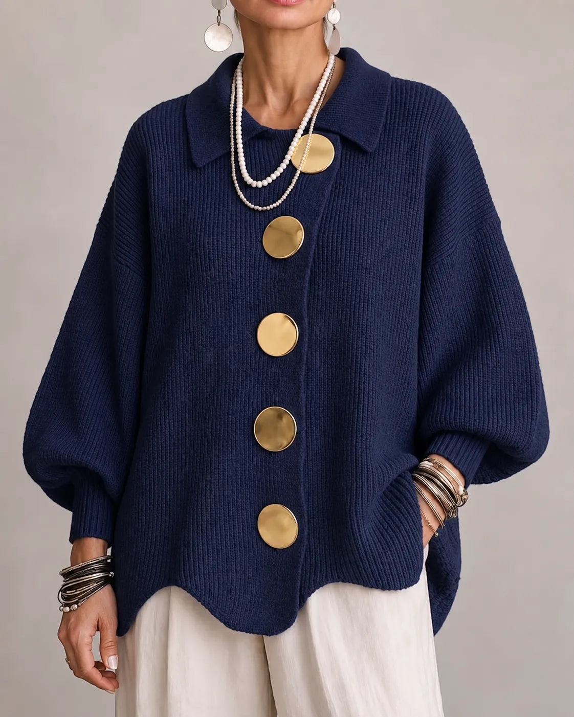 VELLARI | Cardigan Oversize in Maglia con Bottoni Dorati