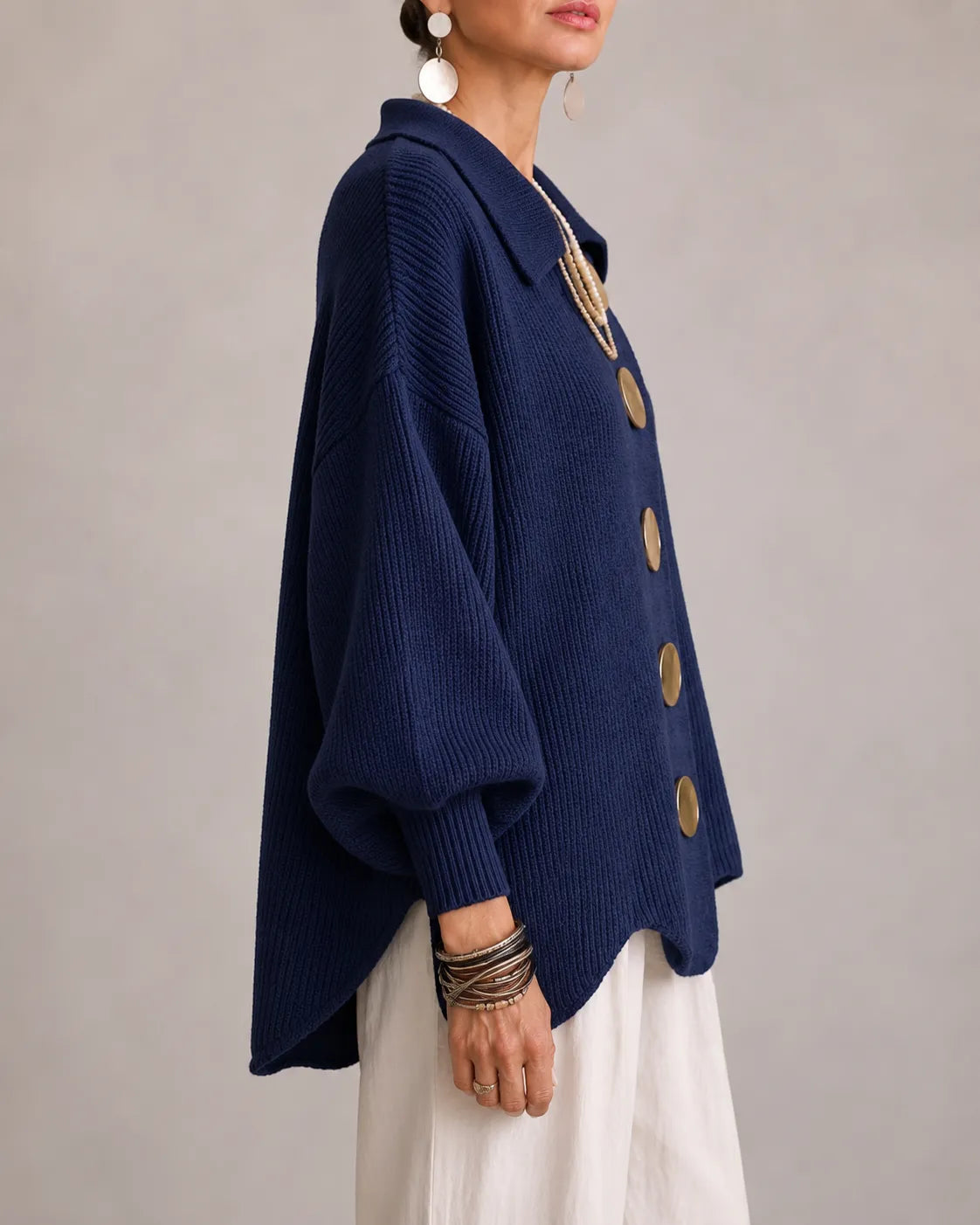 VELLARI | Cardigan Oversize in Maglia con Bottoni Dorati