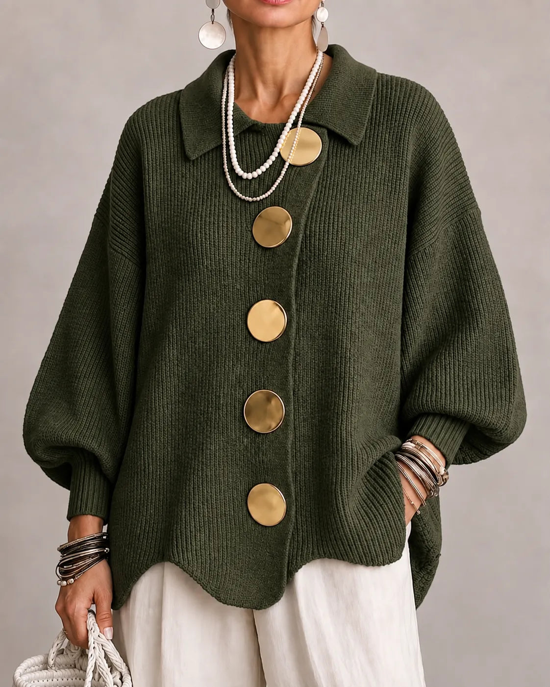 VELLARI | Cardigan Oversize in Maglia con Bottoni Dorati