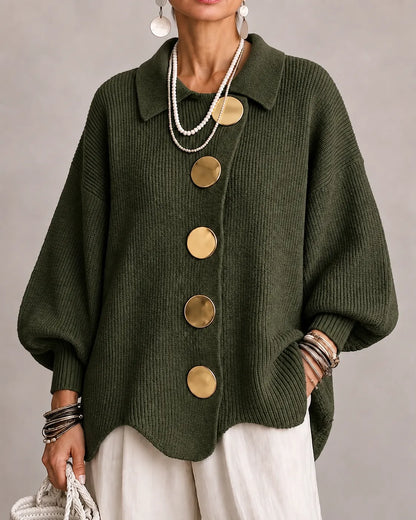 VELLARI | Cardigan Oversize in Maglia con Bottoni Dorati