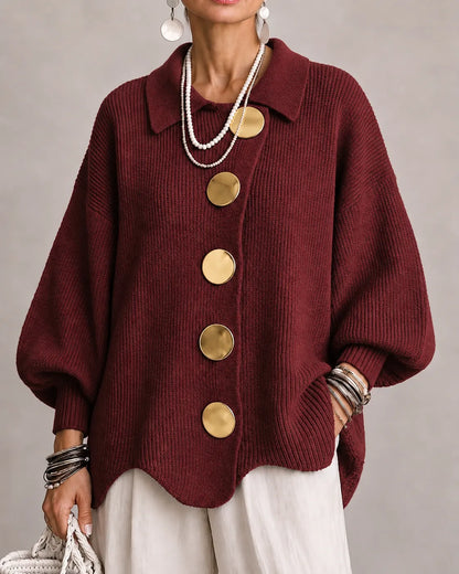 VELLARI | Cardigan Oversize in Maglia con Bottoni Dorati