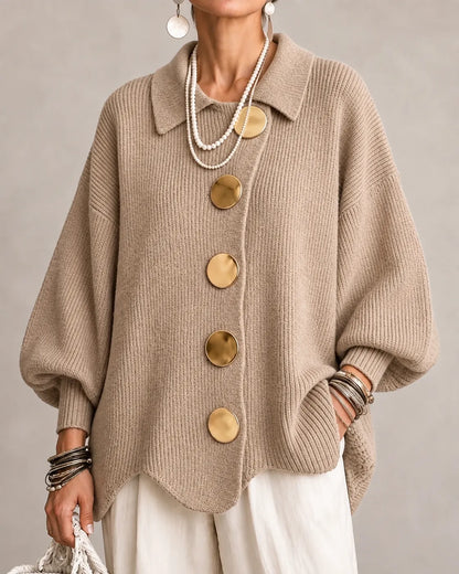 VELLARI | Cardigan Oversize in Maglia con Bottoni Dorati