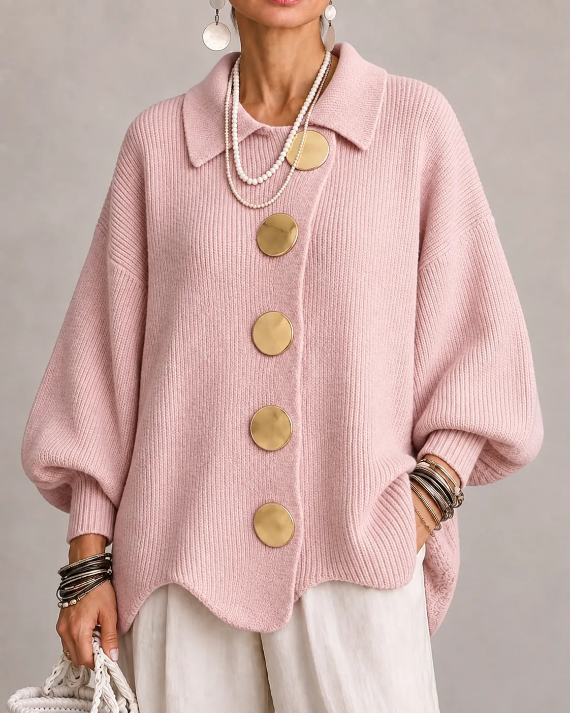 VELLARI | Cardigan Oversize in Maglia con Bottoni Dorati