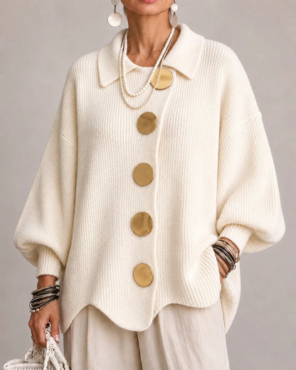 VELLARI | Cardigan Oversize in Maglia con Bottoni Dorati