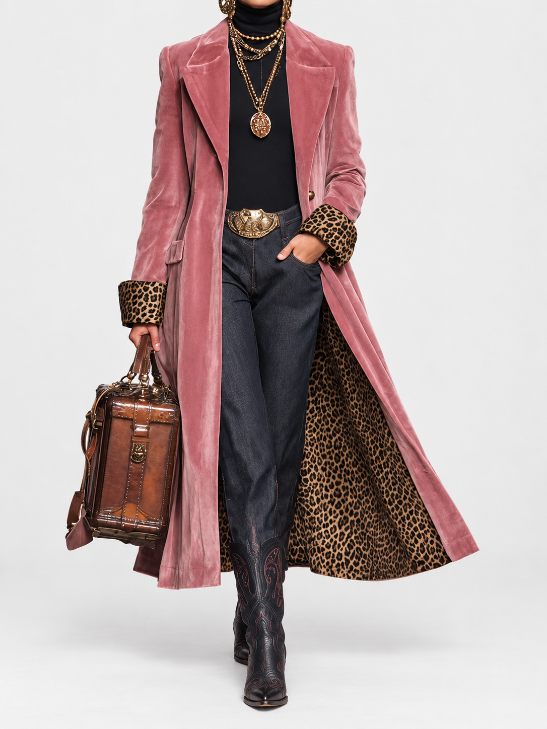 VELLARI | Cappotto Lungo Fodera Leopardata