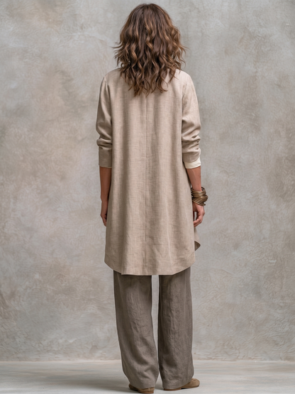 VELLARI - Completo Fluido con Cardigan e Pantaloni a Gamba Larga