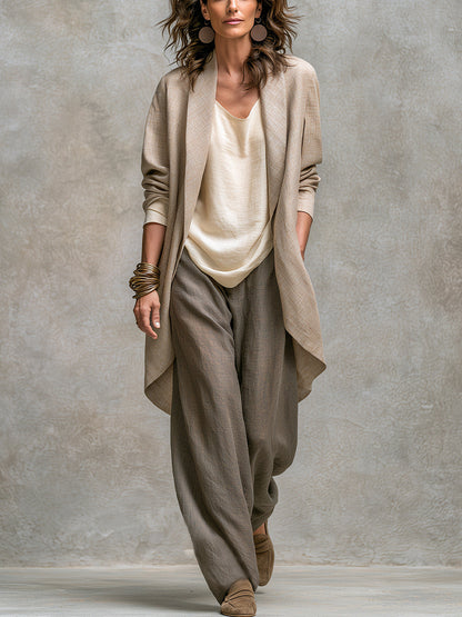 VELLARI - Completo Fluido con Cardigan e Pantaloni a Gamba Larga