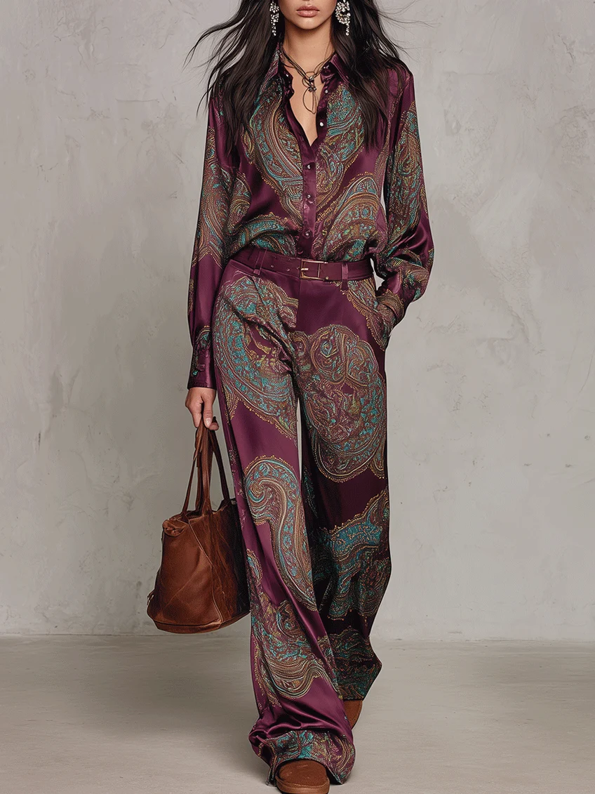 VELLARI - Completo con Camicia Paisley e Pantaloni a Gamba Larga