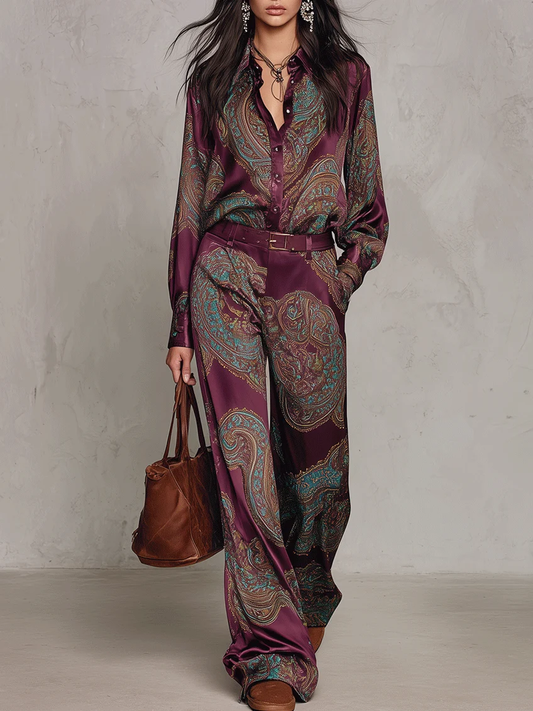 VELLARI - Completo con Camicia Paisley e Pantaloni a Gamba Larga