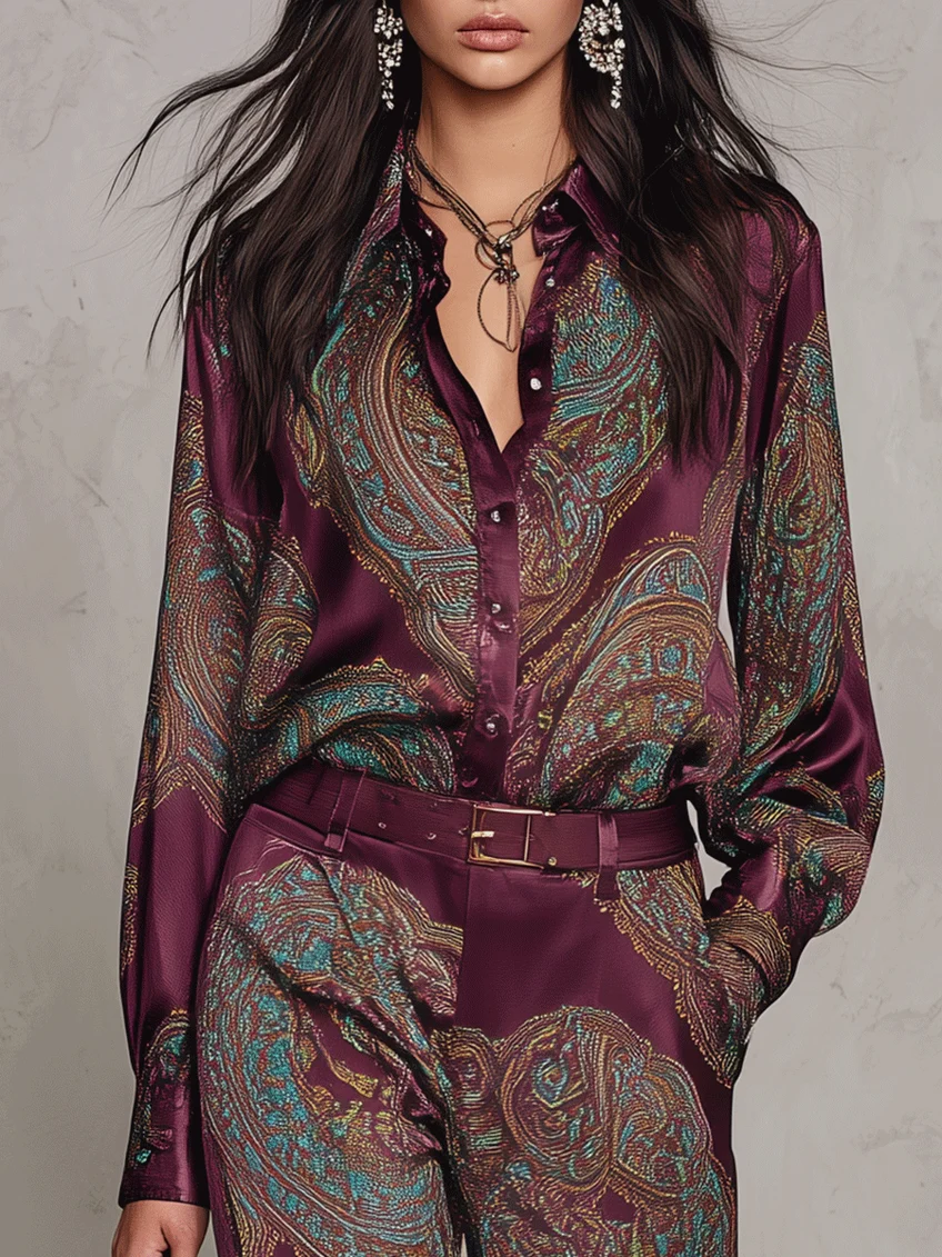 VELLARI - Completo con Camicia Paisley e Pantaloni a Gamba Larga