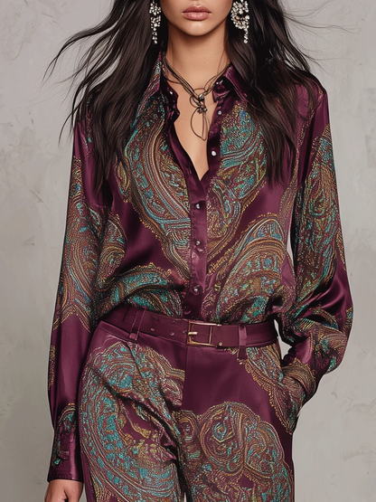VELLARI - Completo con Camicia Paisley e Pantaloni a Gamba Larga