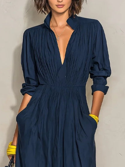 VELLARI - Abito Maxi Fluido con Scollo a V e Tasche Laterali