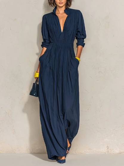 VELLARI - Abito Maxi Fluido con Scollo a V e Tasche Laterali