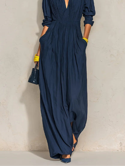 VELLARI - Abito Maxi Fluido con Scollo a V e Tasche Laterali