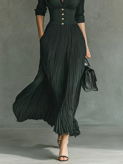 VELLARI - Abito Maxi Sartoriale con Collo a Revers e Vita Alta
