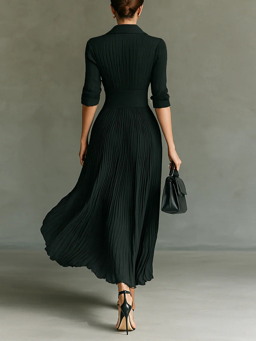 VELLARI - Abito Maxi Sartoriale con Collo a Revers e Vita Alta