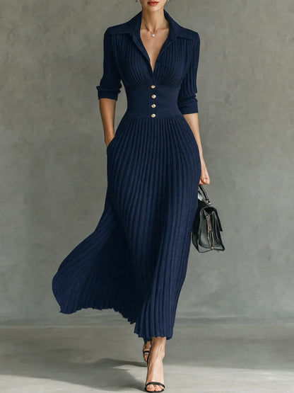 VELLARI - Abito Maxi Sartoriale con Collo a Revers e Vita Alta