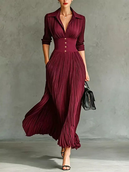 VELLARI - Abito Maxi Sartoriale con Collo a Revers e Vita Alta