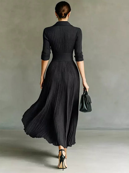 VELLARI - Abito Maxi Sartoriale con Collo a Revers e Vita Alta
