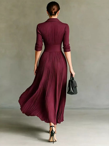 VELLARI - Abito Maxi Sartoriale con Collo a Revers e Vita Alta